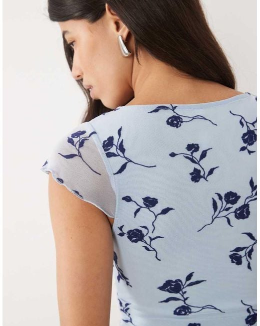 Motel Blue Mowgli Flutter Sleeve Ruched Mini Dress
