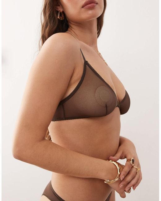 Monki Brown Mix And Match Soft Mesh Triangle Bra