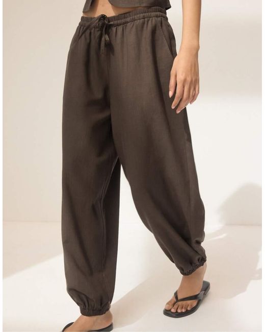 Stradivarius Natural Linen-Effect Sarouel Trousers