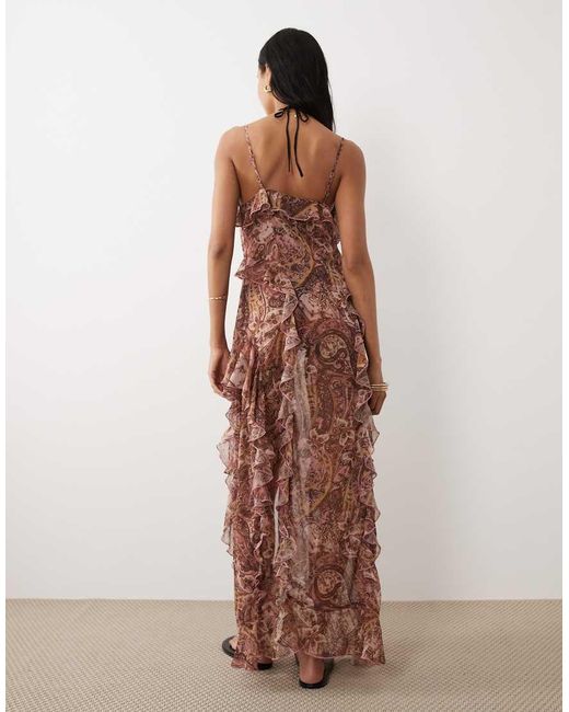 Miss Selfridge Brown Beach Cami Ruffle Maxi Cover Up