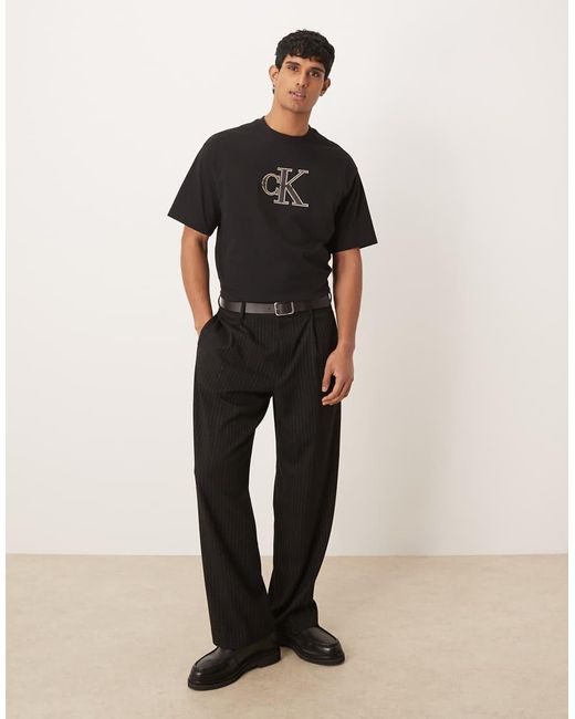 Calvin Klein Black Elevated Bold Centre Front Stitch Logo T-shirt for men