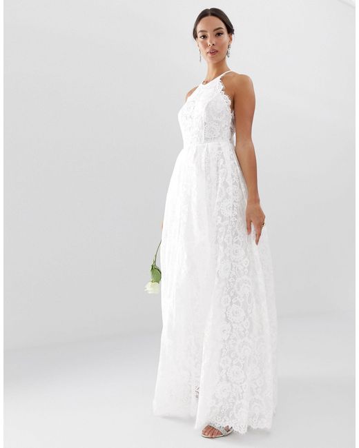 ASOS White Amalie Lace Halter Neck Maxi Wedding Dress
