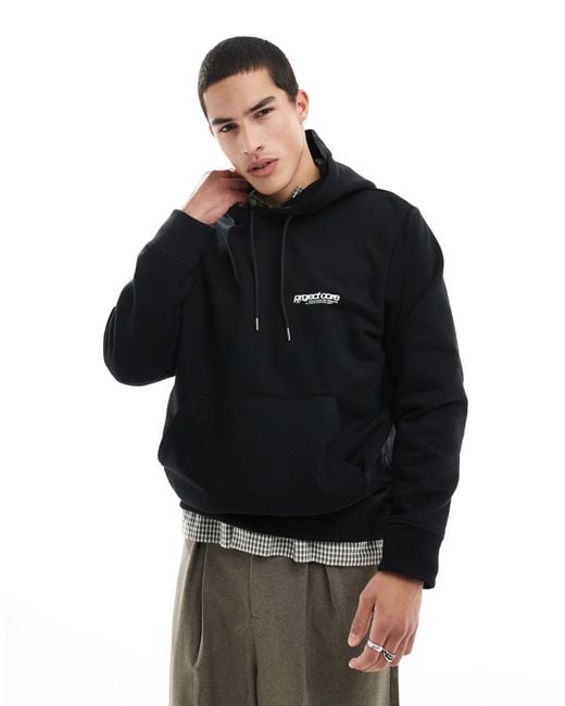 Jack & Jones Black Oversized Hoodie With Text Backprint for men