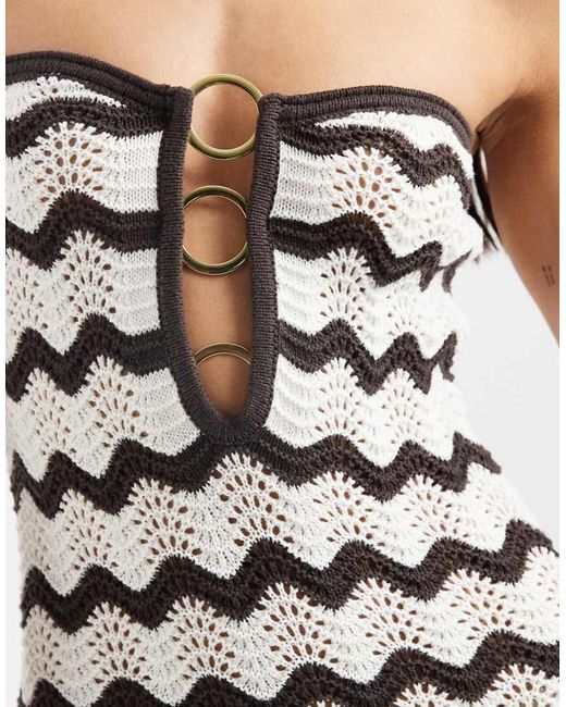 4th & Reckless White Crochet Knit Bead Detail Bandeau Maxi Dress