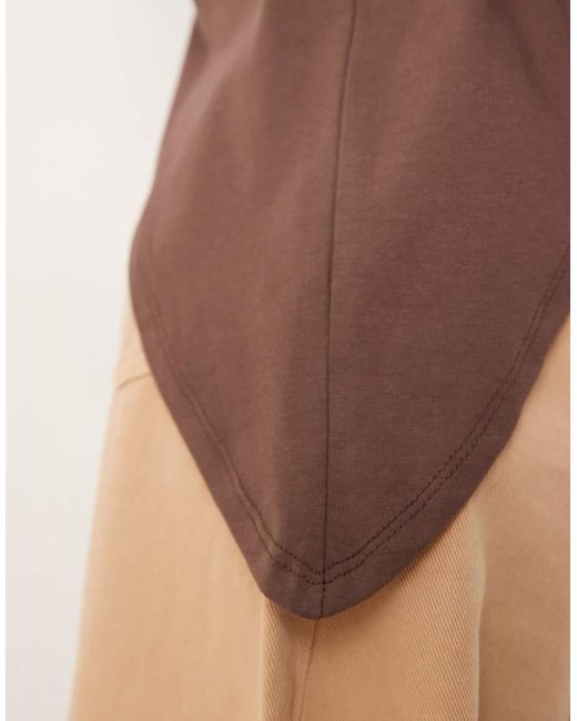 ASOS Brown Oversized One Sleeve T-Shirt With Drape Detail
