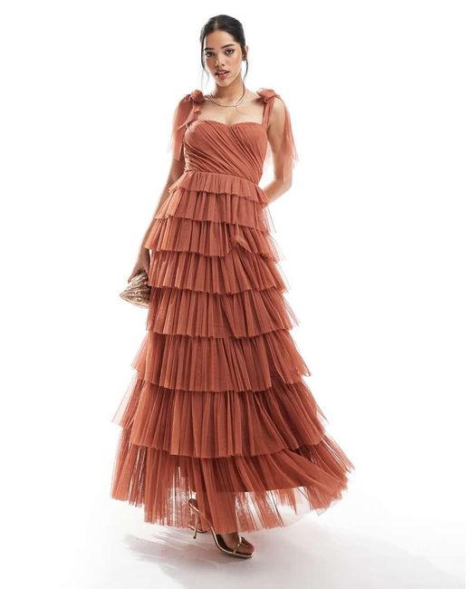Vestito Lungo Da Damigella Color Terracotta di LACE & BEADS in Red