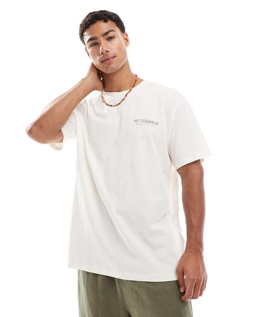 Camiseta Color Crema Extragrande Con Estampado De Palmera En La Espalda De -Blanco Jack & Jones de hombre de color Green