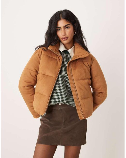 Abercrombie & Fitch Brown Vegan Suede Short Puffer Jacket