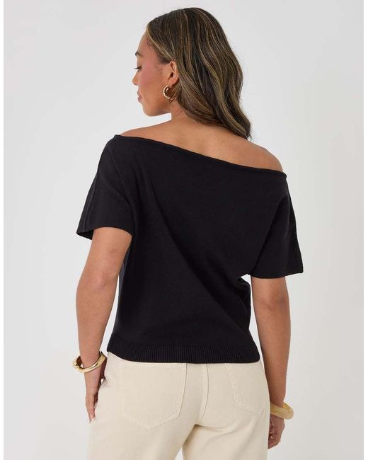 Threadbare Black Short Sleeve Slash Neck Jumper