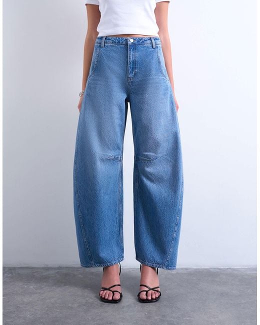 TOPSHOP Blue Horseshoe High Rise Barrel Jeans
