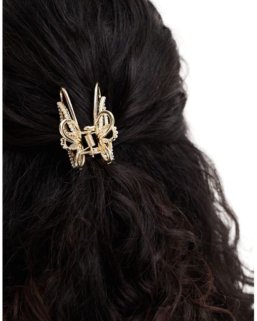 ASOS Black Hair Claw With Faux Pearl Butterfly Design