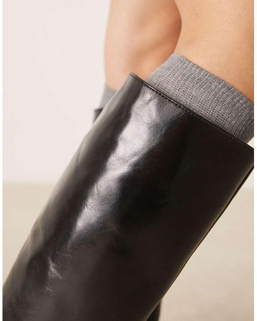 Mango Black Flat Knee High Boot