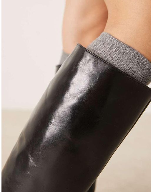 Mango Black Flat Knee High Boot