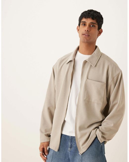 ASOS – kastige texturierte trainer-hemdjacke in Natural für Herren