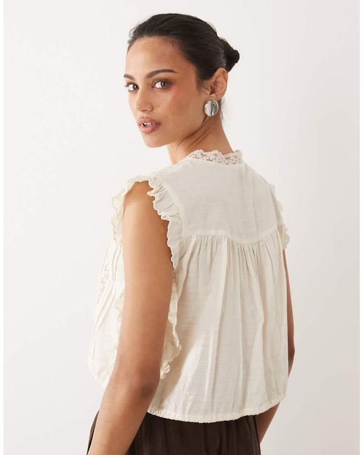 Mango Natural Cotton Mix Tie Front Frill Detail Blouse