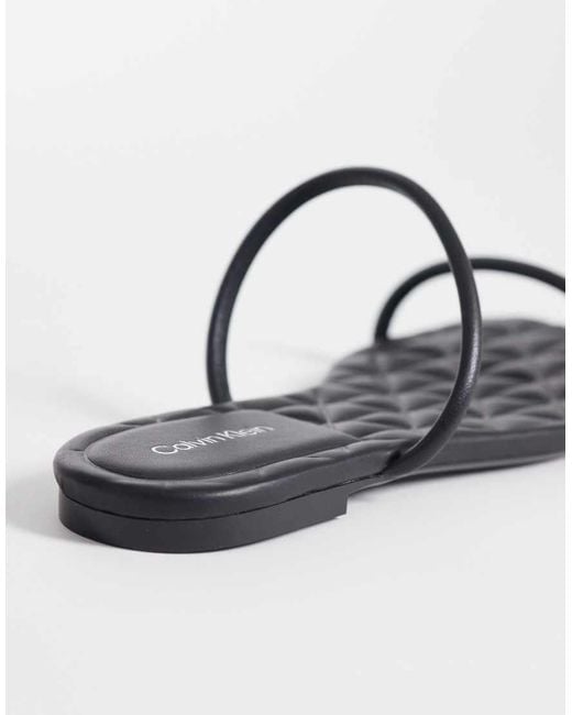 Calvin Klein Black Jeans Quilted Leather Square Toe Flat Sandal