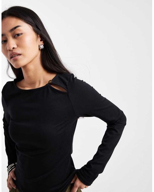 ASOS Black Long Sleeve With Button Detail Top