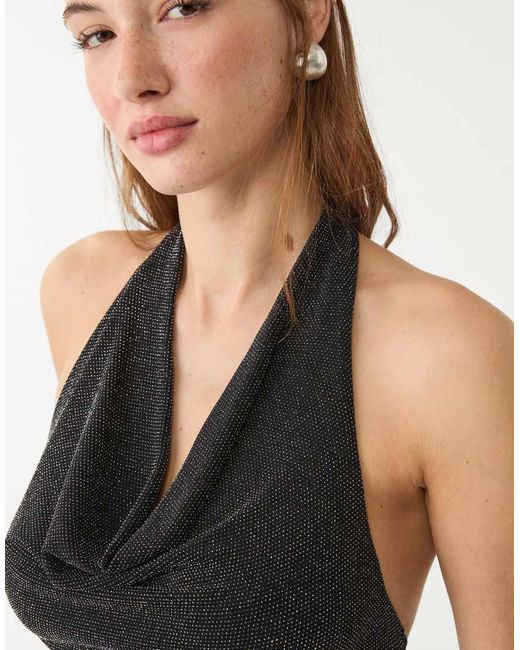 Top Glitterato Allacciato Al Collo di Stradivarius in Gray