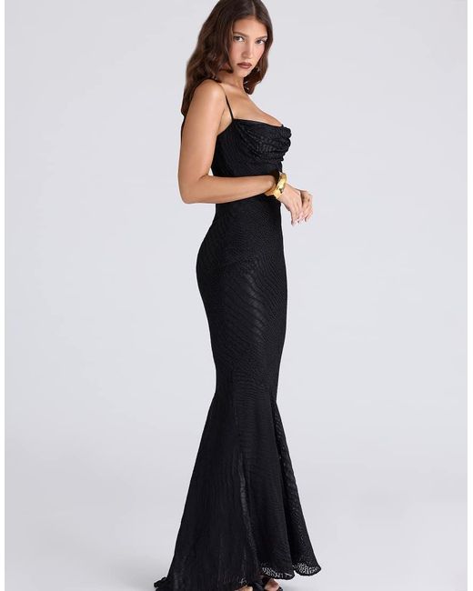 House Of Cb Blue Nalani Burnout Satin Maxi Gown