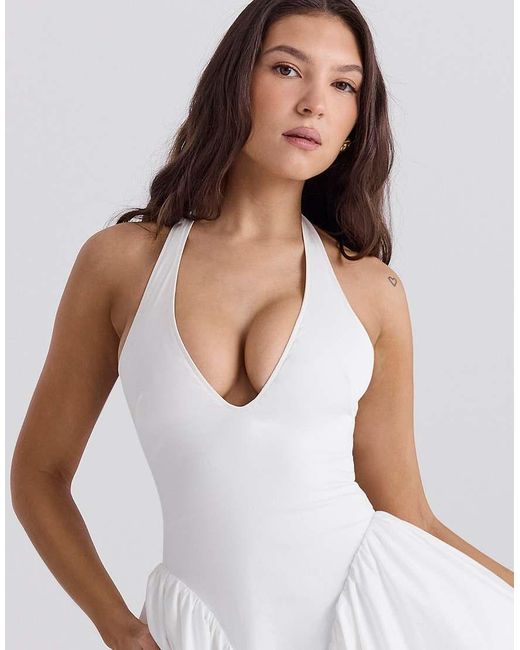 House Of Cb White Marilyn Cotton Halter Midi Sundress