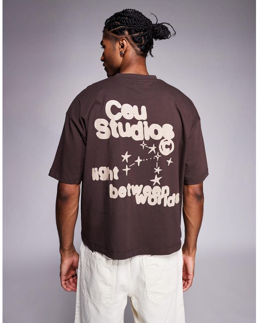 ASOS Brown Boxy Oversized T-Shirt With Front And Back Text Print for men
