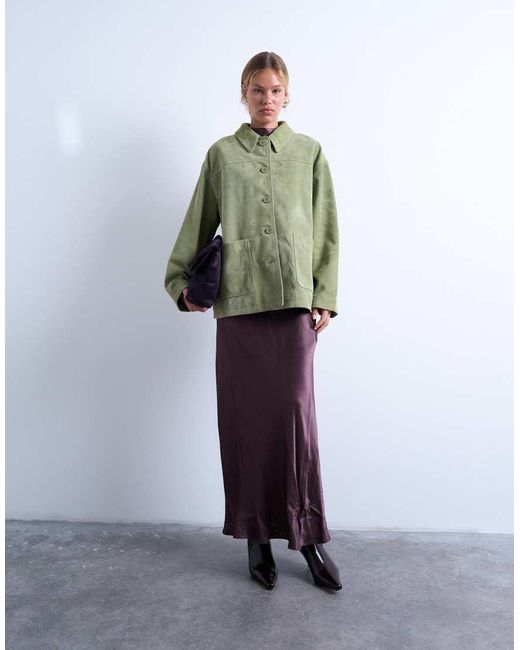 TOPSHOP Green Premium Real Suede Patch Pocket Boxy Jacket