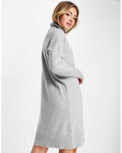 Vero Moda Gray Roll Neck Mini Sweater Dress