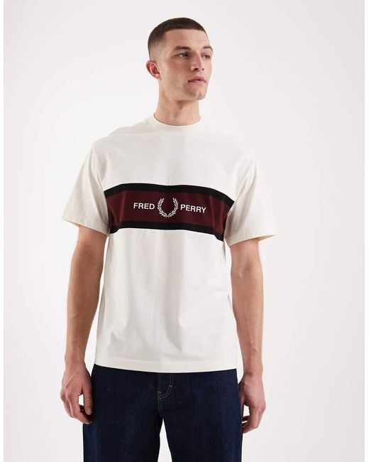 Fred Perry White Embroidered Panel Logo T-shirt for men