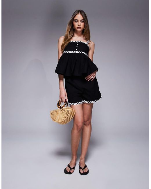 River Island Black Daisy Trim Cami Top