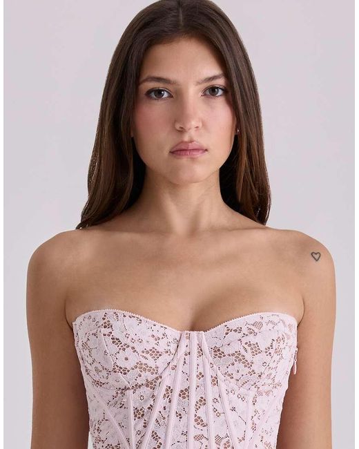 House Of Cb Purple Solaine Baby Floral Lace Boned Corset Top