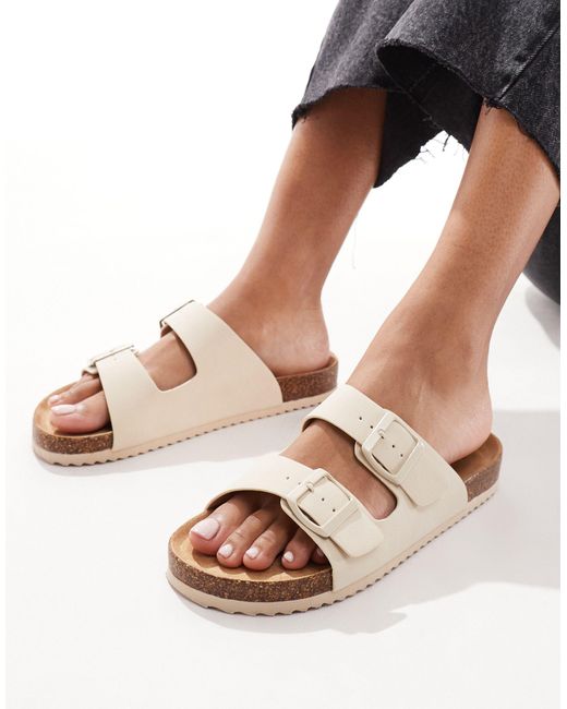 Truffle Collection Black Wide Fit Double Strap Footbed Sandals