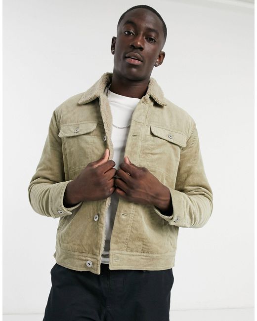 Bershka Cord Trucker Jacket With Borg 
