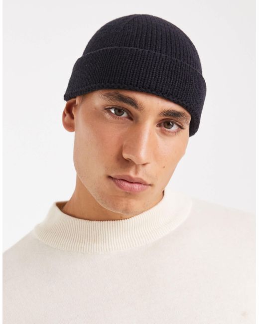 ASOS – kurze gerippte strickmütze in Blue für Herren