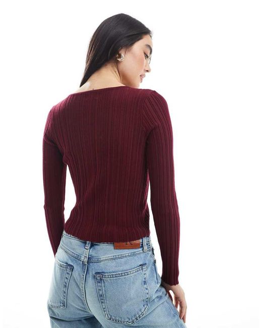 Cotton On Red Cropped Ribbed Cardigan