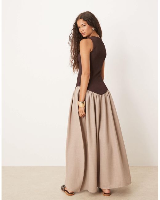 ASOS Natural Racer Rib Bodice With Hybrid Skirt Maxi Dress