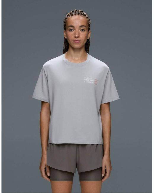 Oysho Gray Boxy Cotton Blend Slogan T-Shirt