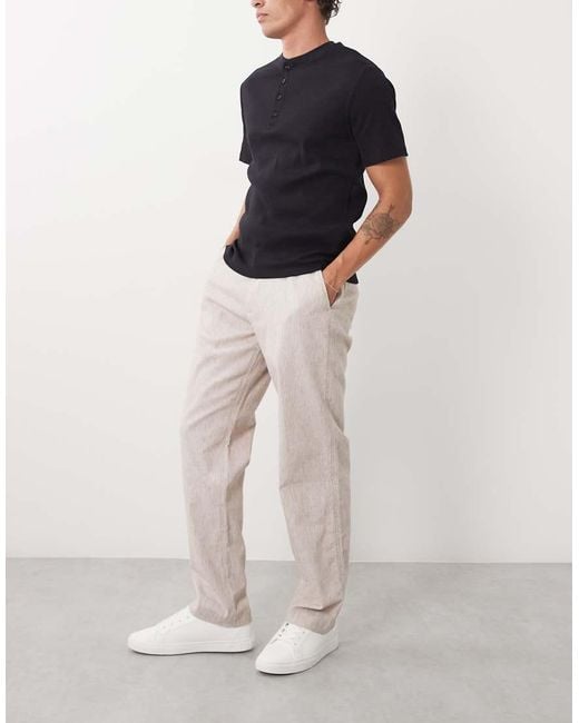 Abercrombie & Fitch Gray Cotton Linen Blend Relaxed Straight Fit Smart Trousers for men