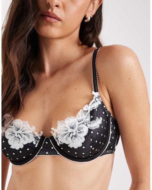 KAT THE LABEL Black Norma Underwired Polka Dota Bra