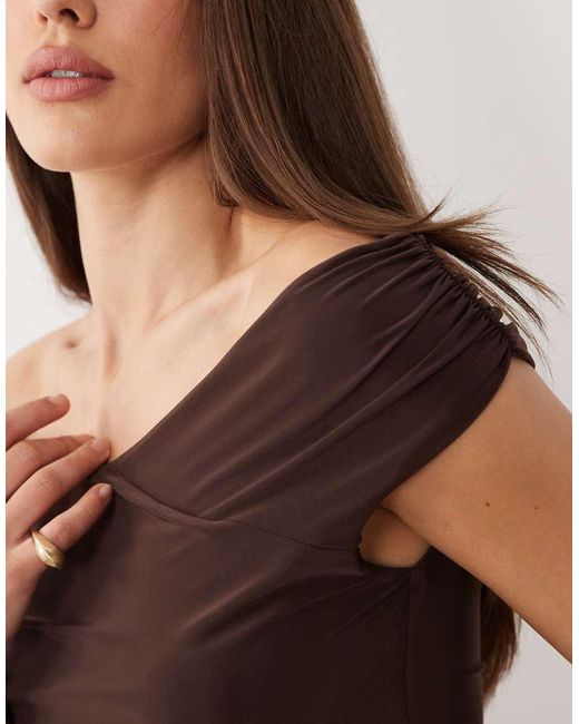 ASOS Black Soft Touch Ruched Shoulder Grazer Top