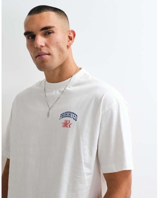 Prohibited White Back Print Avantgarde Graphic T-shirt for men