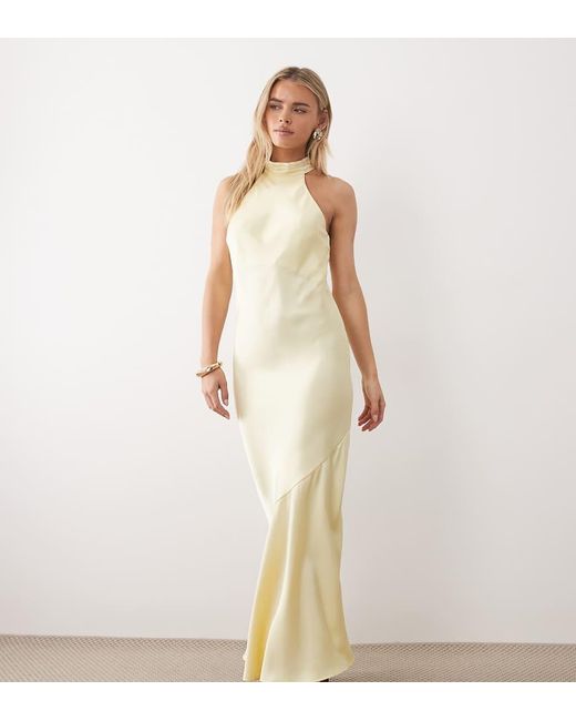 Vila Natural Halter Neck Backless Satin Maxi Dress