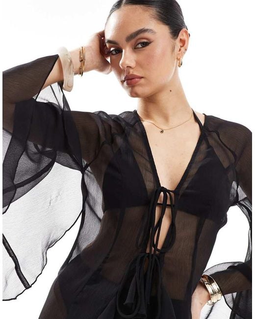Miss Selfridge Black Beach Chiffon Maxi Kimono Cover Up