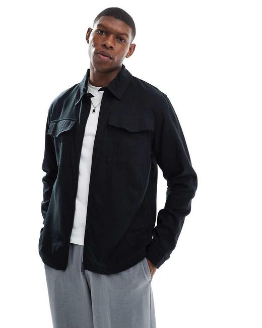 French Connection Blue French Connection 2 Pocket Linen Overshirt for men