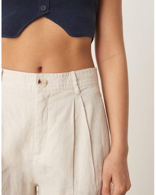 Mango Broek Van Linnenmix Met Rechte Pijpen En Elastische Taille Met Plooien in het Natural