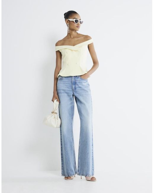 River Island White Sleeveless Double Breasted Bardot Top