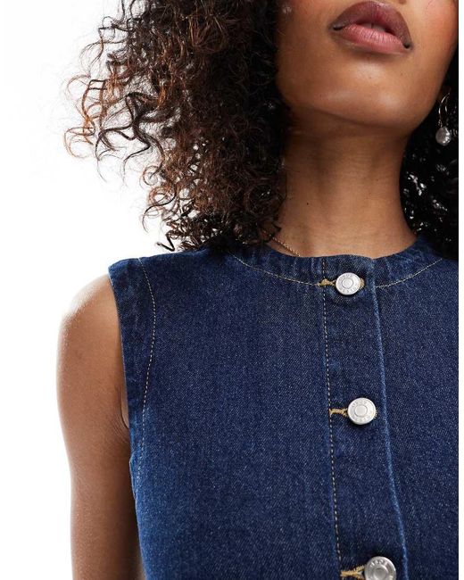 ASOS Blue Trapeze Denim Mini Dress With Button Opening
