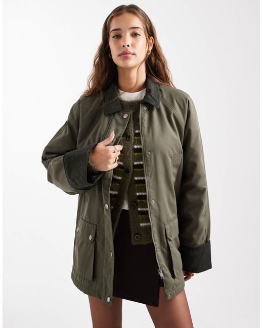 Vero Moda Green Barn Jacket With Contrast Cord Trim