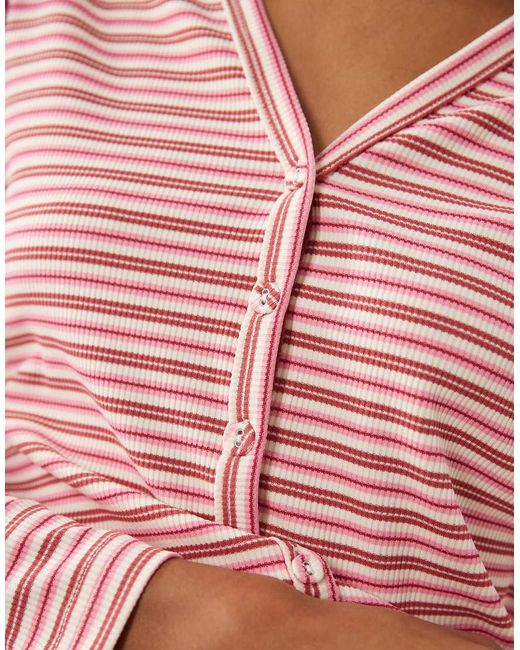 Brave Soul Pink Long Sleeve Stripe Pyjama Set