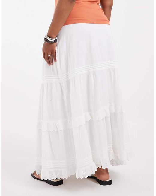 Vero Moda White Pleat And Lace Detail Tiered Boho Maxi Skirt