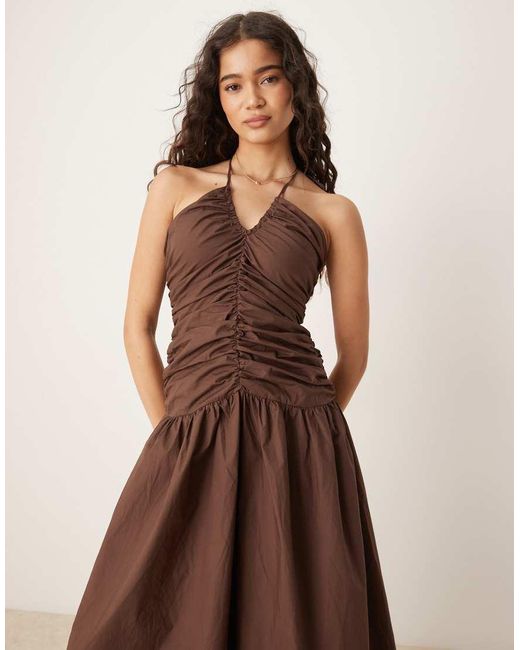 Glamorous Brown V Neck Midi Dress